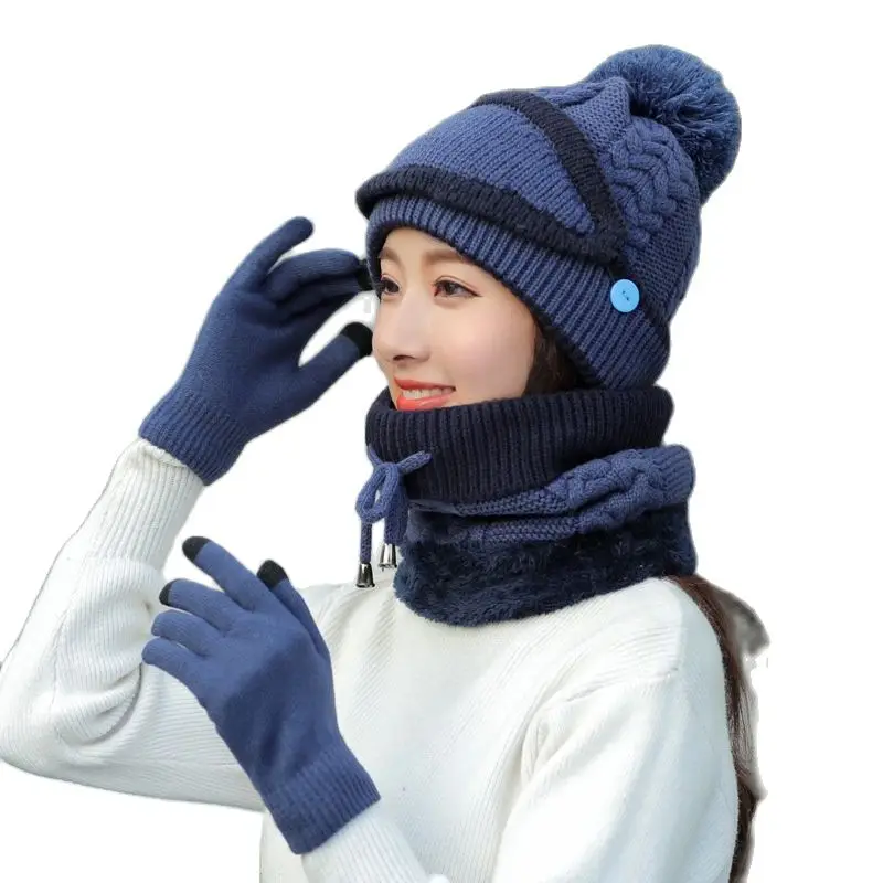 Шапка-маска из четырех предметов перчатки-нагрудники Женская Зимняя кепка