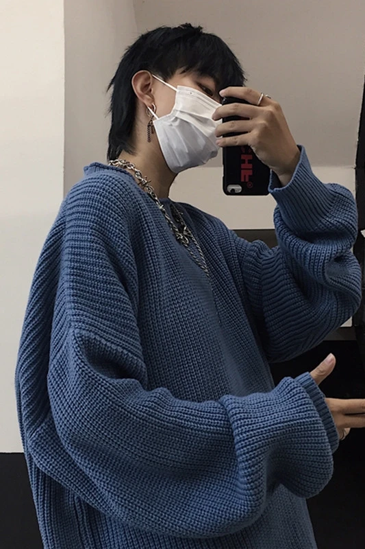 

Harajuku retro trend thick line sweater solid color loose top autumn and winter
