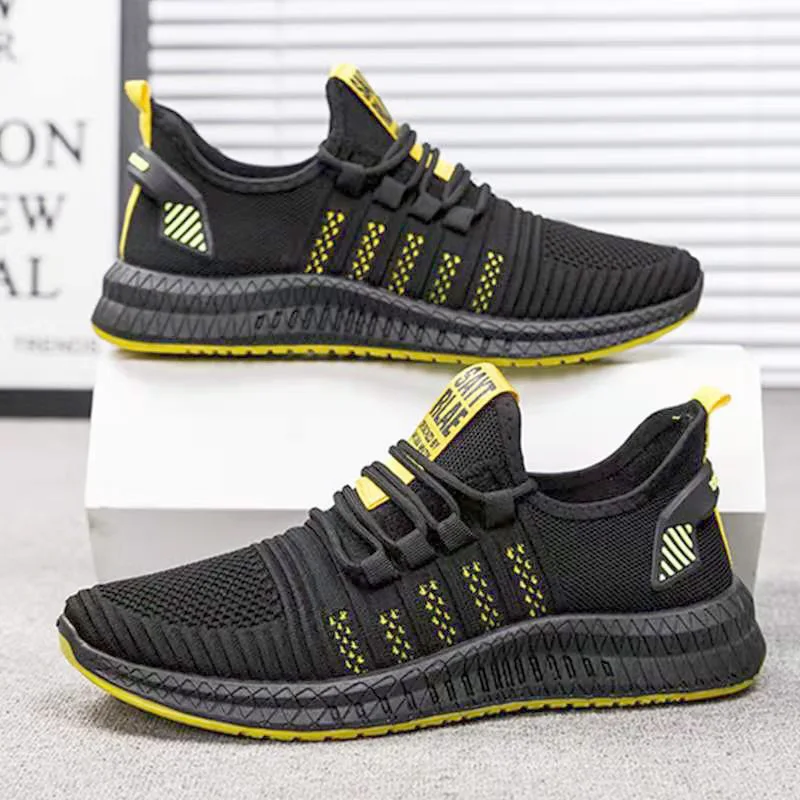 

Men Fashion Cheap Sneakers Breathable Casual Shoes Orange Sole Mesh Lightweight Weaving Five Stripe Trainers zapatillas hombre