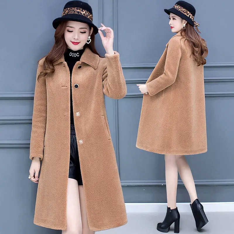 

2021 Women Winter Genuine Fur Coat Female Thick Turn Down Collar Natural Fur Wool Coat Female Real Sheep Sheared Outwear K361