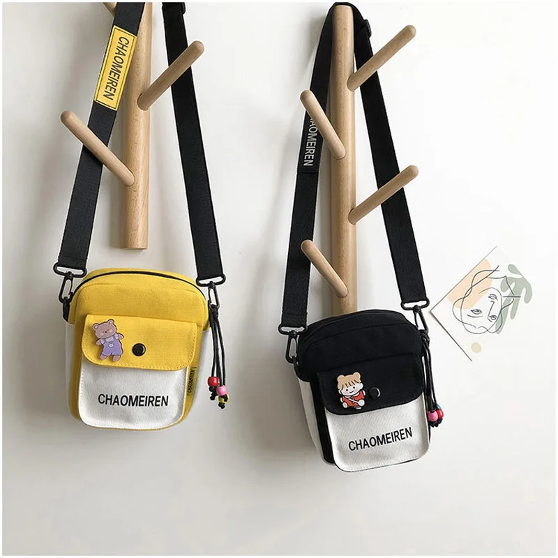 

Cute Cartoon Women Zipper Shoulder Bag Small Cotton Canvas Casual Female Crossbody Bag Vintage Fashion Messenger Bags