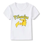 Детская футболка с изображением покемона Пикачу, футболка с мультяшным принтом, одежда для мальчиков и девочек с фигурками животных, топы, детские костюмы, подарки на день рождения