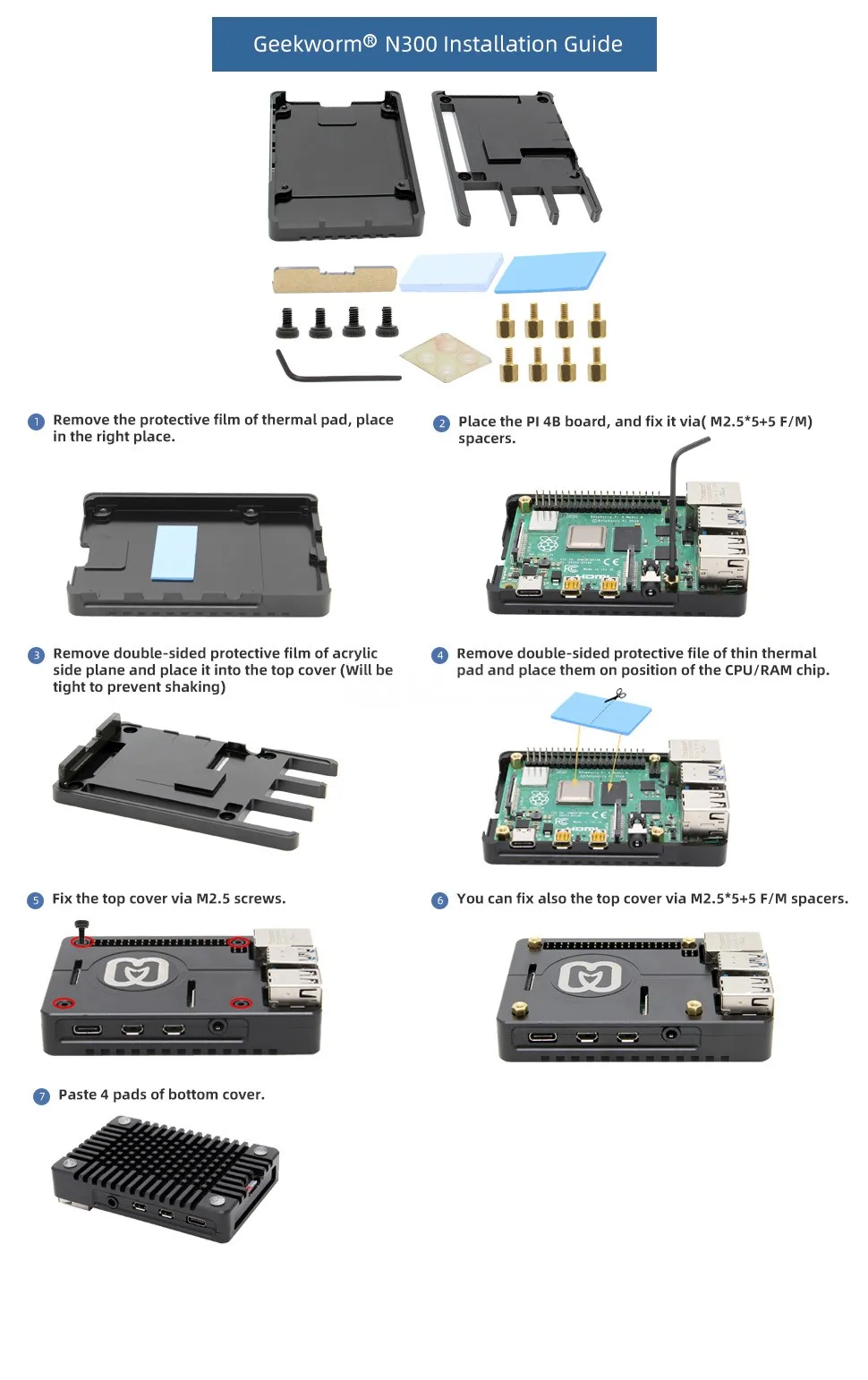 Raspberry Pi 4 пассивный охлаждающий чехол, ультратонкий металлический чехол с ЧПУ из алюминиевого сплава для Raspberry Pi 4 Модель B только(N300