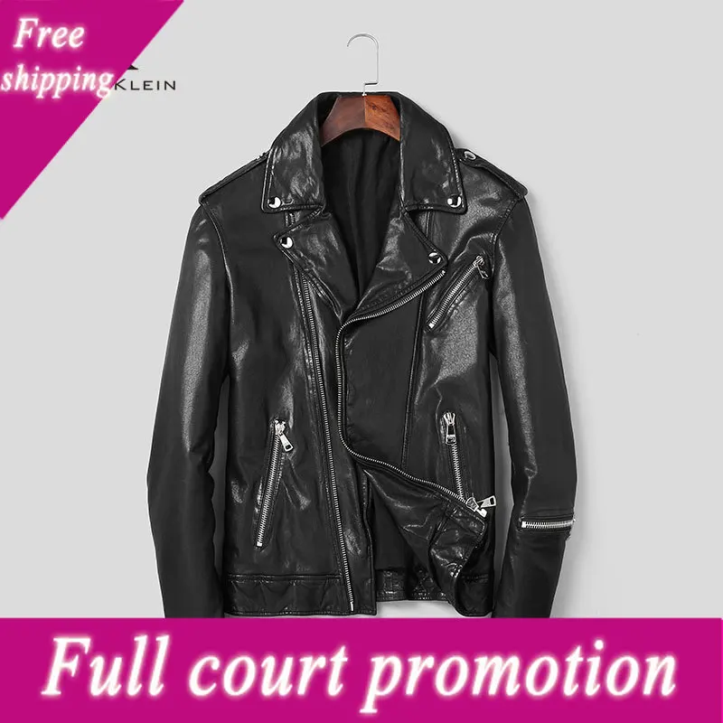 

Men Genuine Leather Jacket Real Sheepskin Jackets Casual Short Black Pockets 2022 Autumn New Jacket for Man Washed Leather s1059
