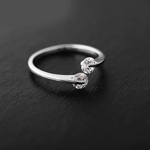 Женское кольцо с двумя кристаллами циркония, открытое ювелирное изделие для помолвки, в готическом стиле, кольца на фаланг пальца