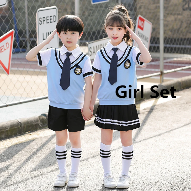 Style2 Girl Set 100-180 см детская школьная форма, корейский Британский комплект хлопковой одежды для мальчиков и девочек, одежда для начальной школы, костюмы для выступлений - Цвет: Style2 Girl Set