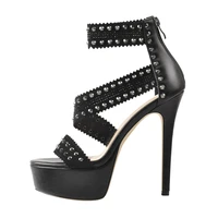 richealnana woman platform thin high heel lace rivet ankle strap summer sandals fashion designer ladies shoes big size us5 15