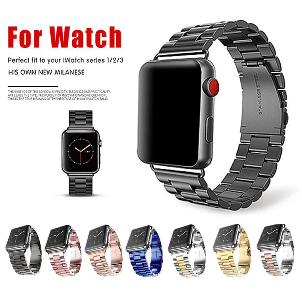 38 мм/40 мм ремешок из нержавеющей стали для Apple Watch 3 2 1 металлический часов с тремя