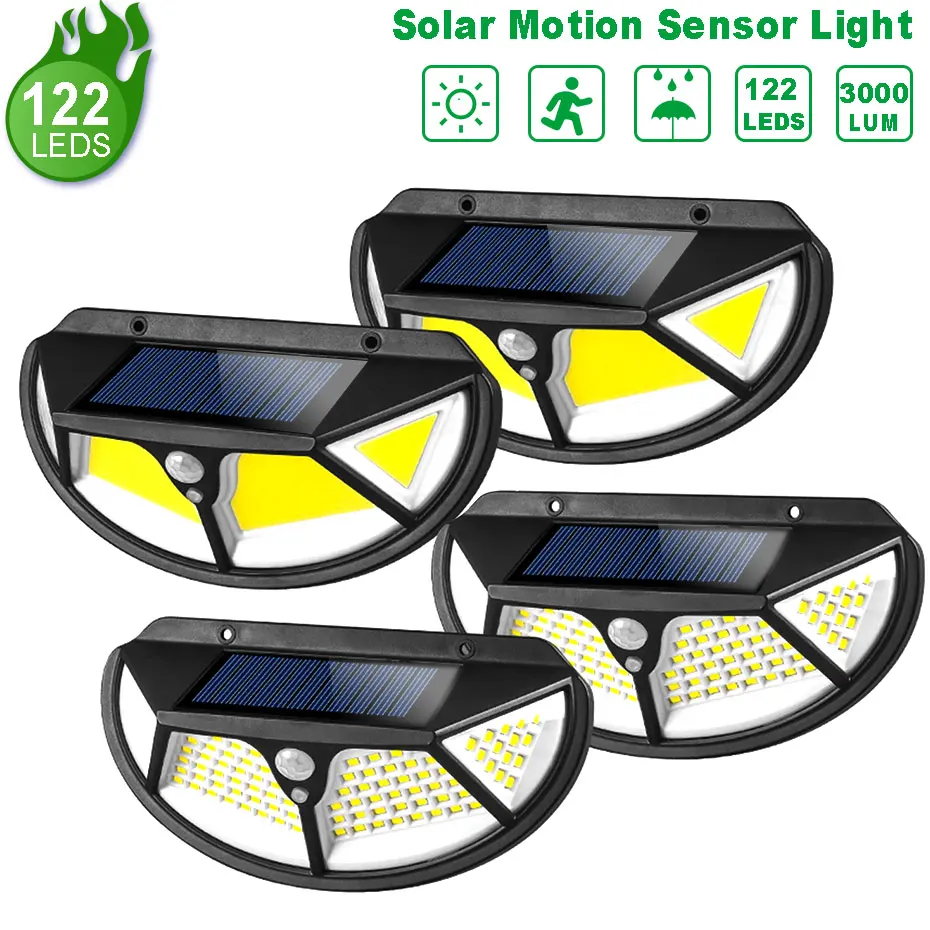 

4 Modes 102/122 LEDs Street Lights Solar LED Light Outdoor SMD COB Sunlight Waterproof Solar Powered Solar Lamp Motion Sensor