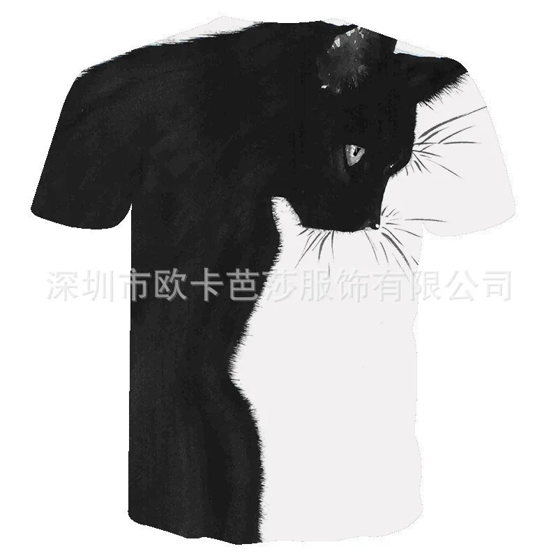 

Hot 2021 spring and summer new black and white cat print Casual Short Sleeve T-Shirt Top