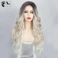 xishixiuhair synthetic lace wig 24 inch lace long wavy 0mbre blonde wig brown african american synthetic wigs for black women