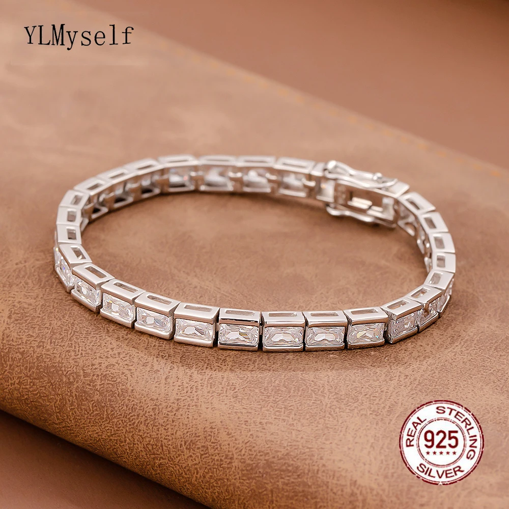 Solid Silver 15-18CM Tennis Bracelet Jewelry Gift Pave Setting 3*5mm Rectangle Stunning Zircon Real 925 Fine Jewellery  - buy with discount