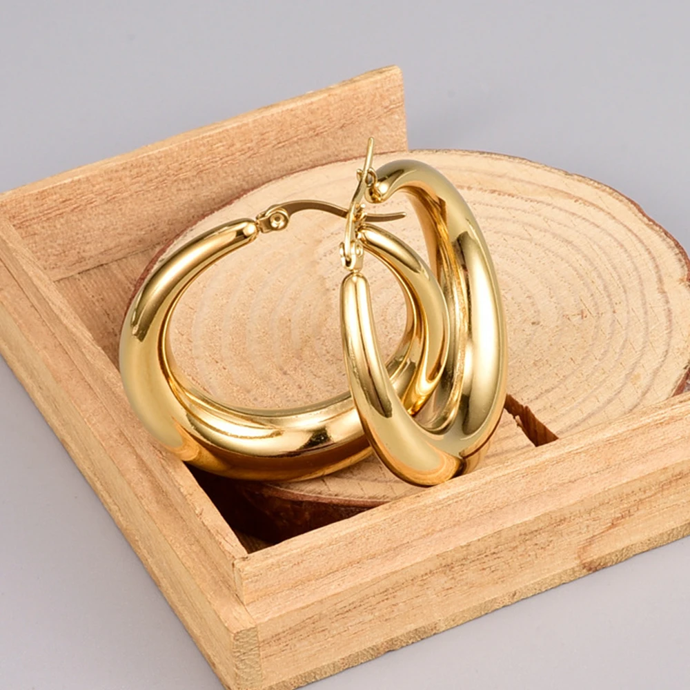 Серьги-кольца из титановой стали женские классические круглые украшения для