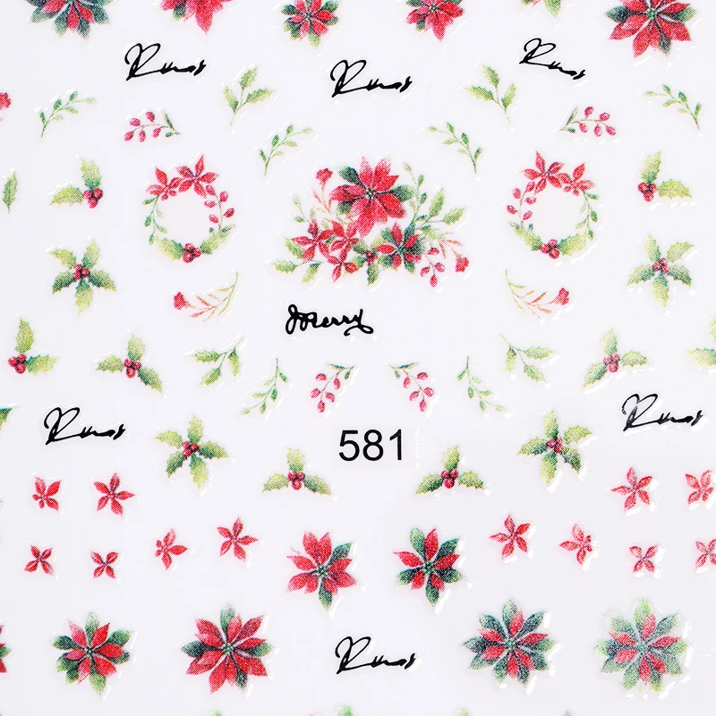 3D растения цветок цветные наклейки для ногтей красивые смешанные узоры