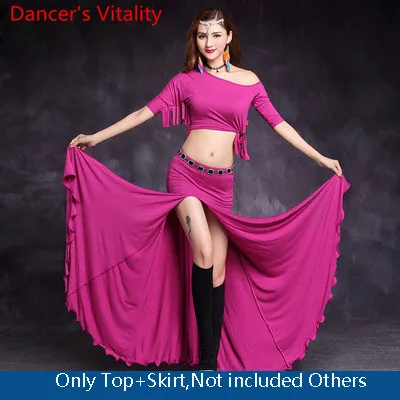 Top Skirt as Photo Танец живота модальный Топ сексуальная Длинная юбка с разрезами восточные Индийские танцы костюм для выступлений Летняя женская тренировочная одежда наряд - Цвет: Top Skirt as Photo