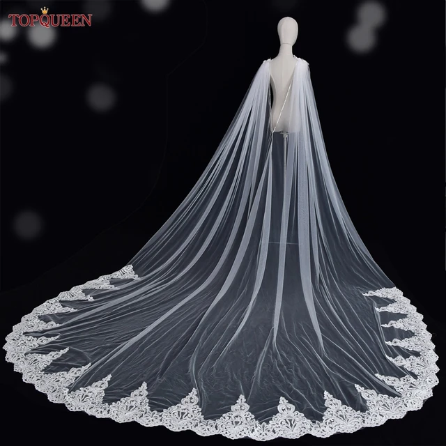 TOPQUEEN V77 2 Layers Bridal Veils Cover Front and Back Cathedral