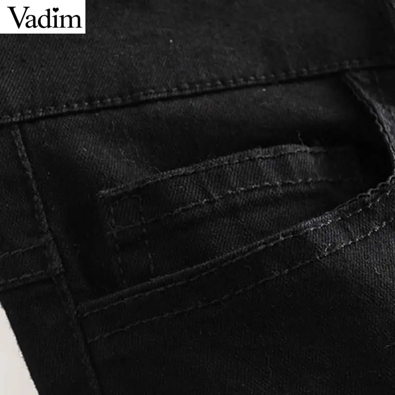 Vadim women chic silm fit pencil pants buttons fly pockets female casual stretchy black ankle length trousers KB239 | Женская одежда