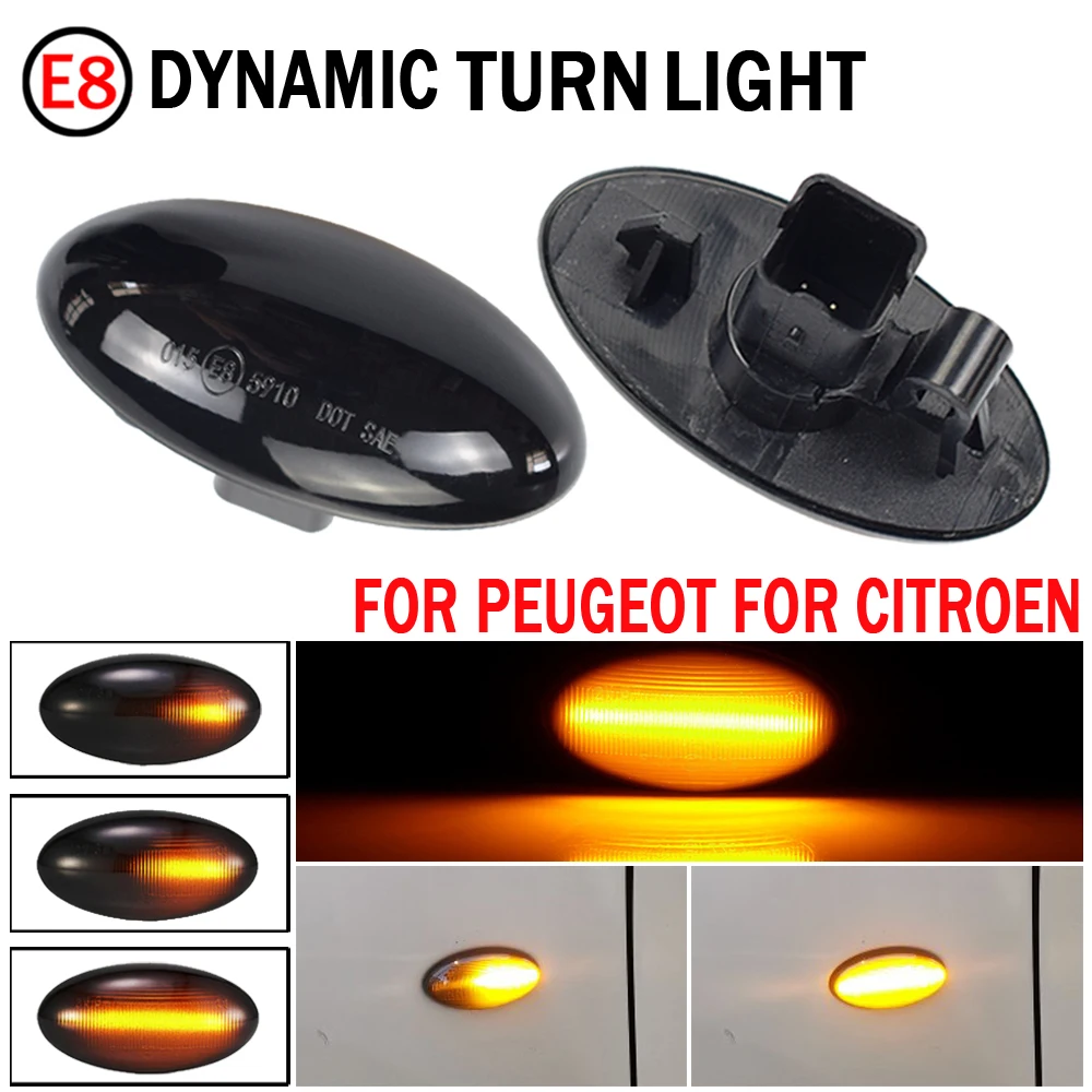 

2pcs Dynamic LED Side Marker Turn Signal Lights Indicator Amber Repeater Car Lights For Peugeot 206 2000-2006