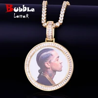 baguette custom made photo medallions necklace pendant gold color mens hip hop rock jewelry