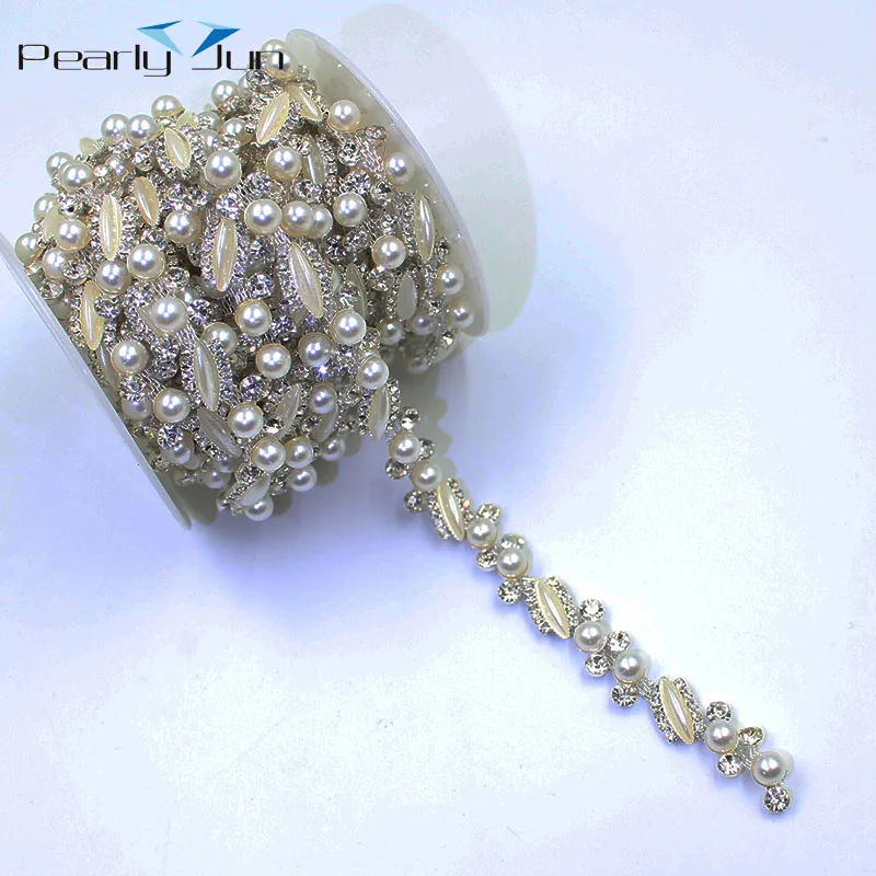 

10yards new 1.4cm crystal pearl decoration chain, suitable for clothing, shoes, hats and bags,DIY accessories trim webbing ML010