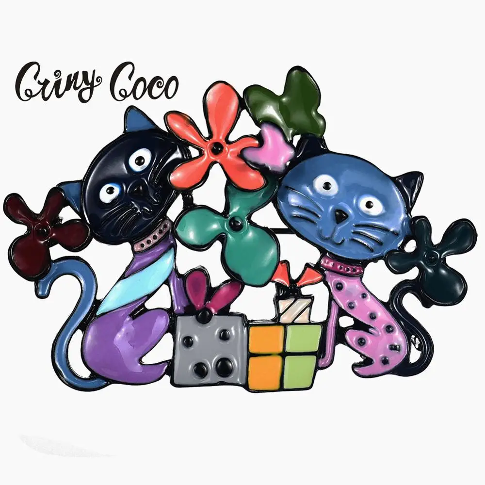 Cring Coco ювелирные изделия Синяя Эмаль Кошка Брошь булавка для женщин Дети