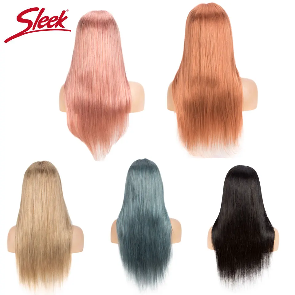 Sleek Brazilian Straight 4x4 Lace Human Hair Wigs Pink Blue Blonde Natural Long Wigs 150% Density Pre Plucked With Baby Hair