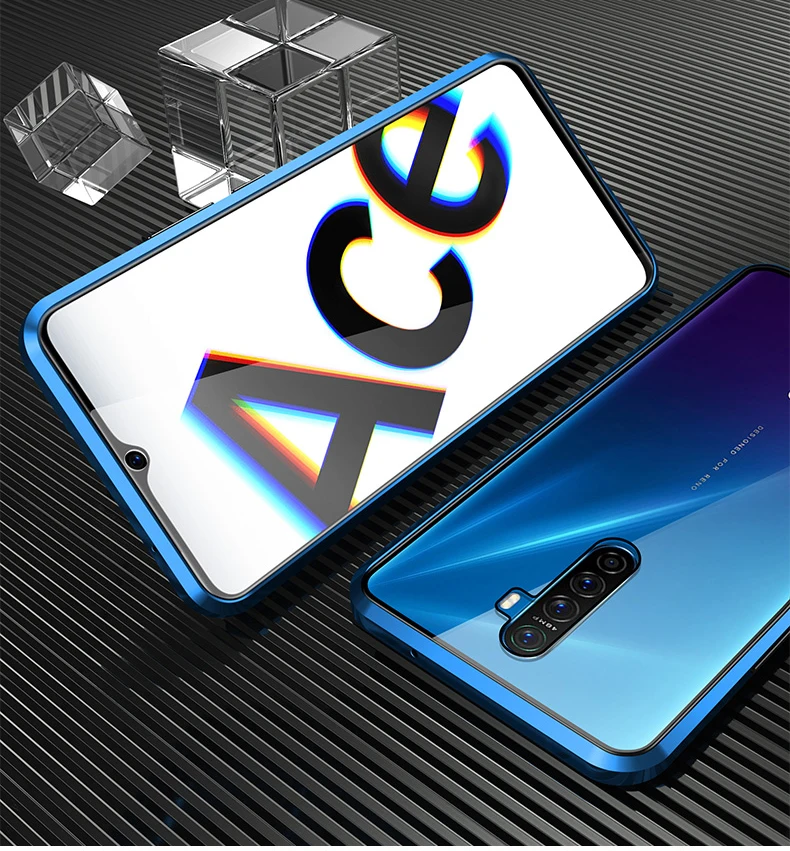 Магнитный металлический чехол для телефона OPPO Reno2 противоударный с полным
