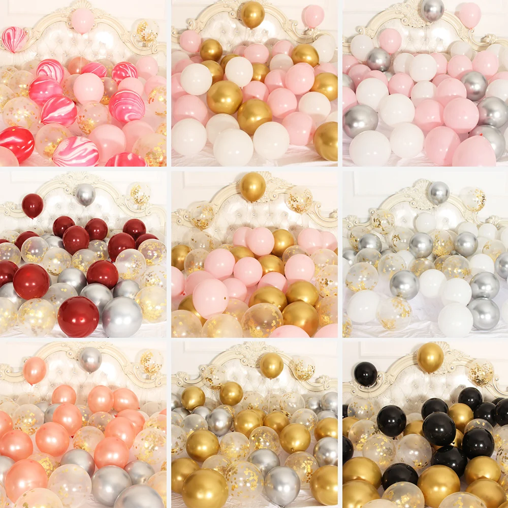 

21pcs Rose Gold Silver Confetti Balloon Set Metal Chrome Latex Ball Baby Shower Wedding Decoration Birthday Party Event Supplies