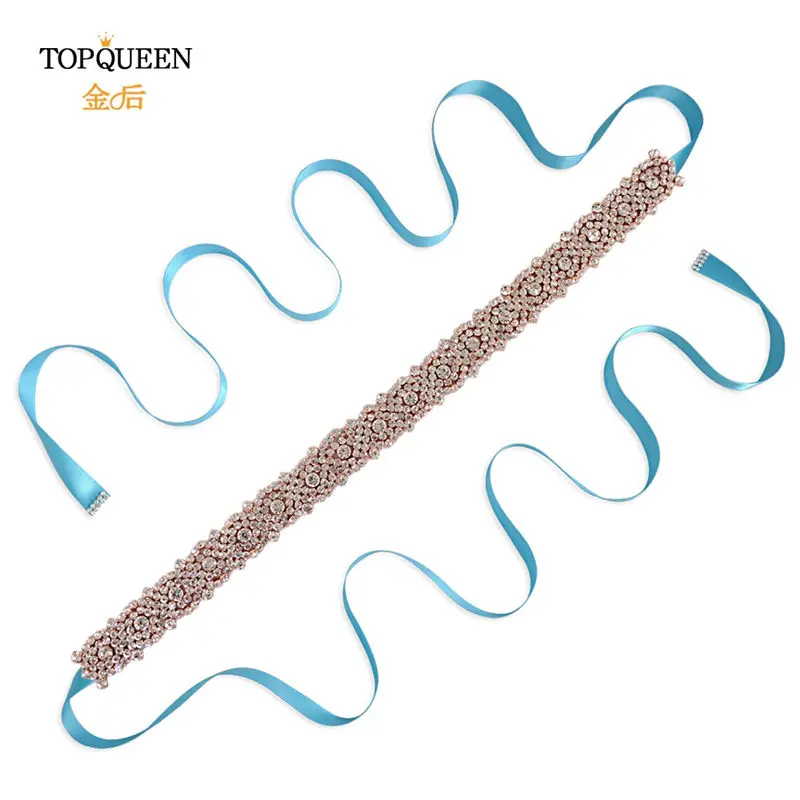TOPQUEEN S28B-RG розовое золото свадебный пояс Стразы пояс для свадебных платьев пояс с бисером ручной работы пояс подруги невесты и пояса - Цвет: blue