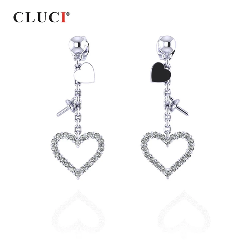

CLUCI Silver 925 Zircon Earrings For Women Engagement Romantic Heart Shaped Pearl Earrings Mounting Jewelry Drop Earring SE104SB