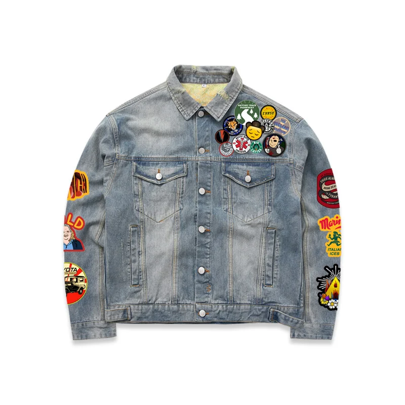 Джинсовая куртка Свободное пальто уличный злодей сшитый oldshcool принт высокий