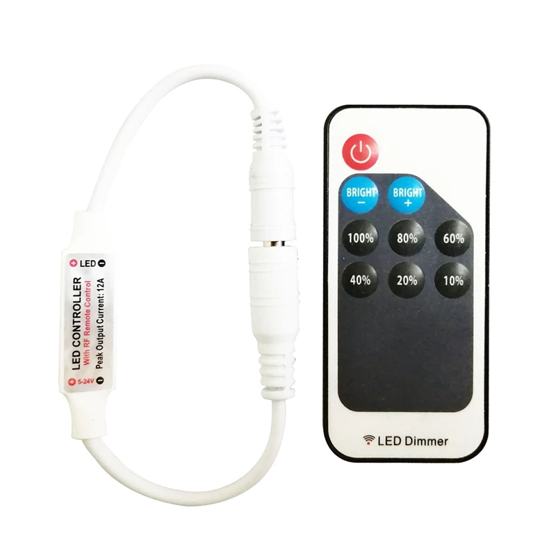 Mini DC 9keys LED Dimmer Controller With RF Remote Wireless For 5050 5730 3528 Single Color Strip Light DC5-24V White/Black | Лампы и
