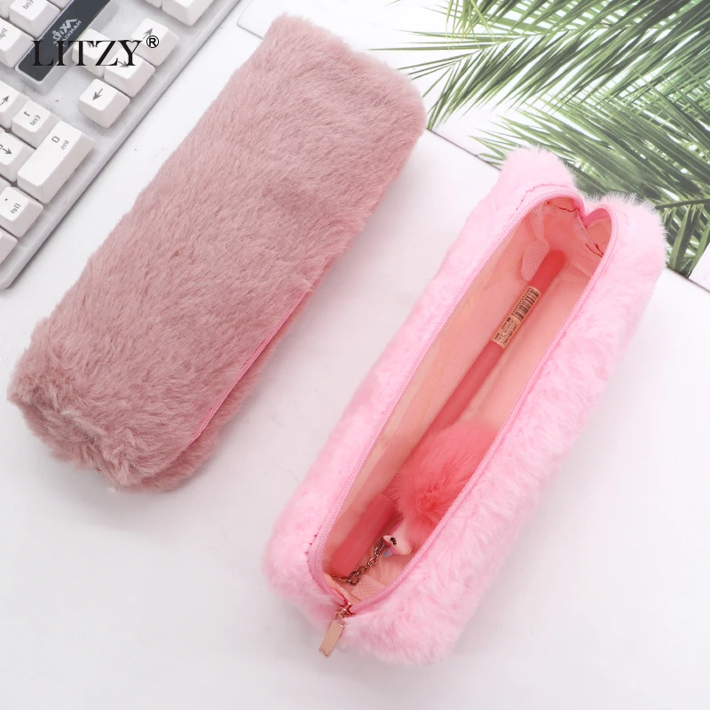 Большой Карандаш Чехол для девочек Kawaii Плюшевые красивое школьное с маленькими