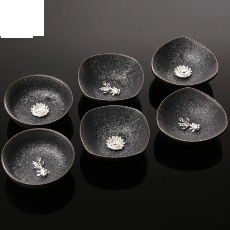 

Gude Inlaid Silver Tea Cup Jianzhin Fish Personal Master Single Cups Drinkware Tea Sets