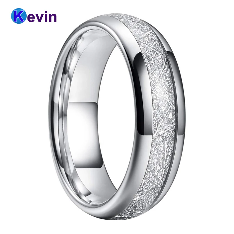 Метеоритовое кольцо Женское с белой инкрустацией метеорита ширина 6 мм 8 удобная