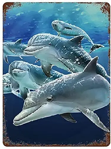 

Blue Ocean Animal Dolphin Family, Vintage Metal Tin Sign Wall Decor Art
