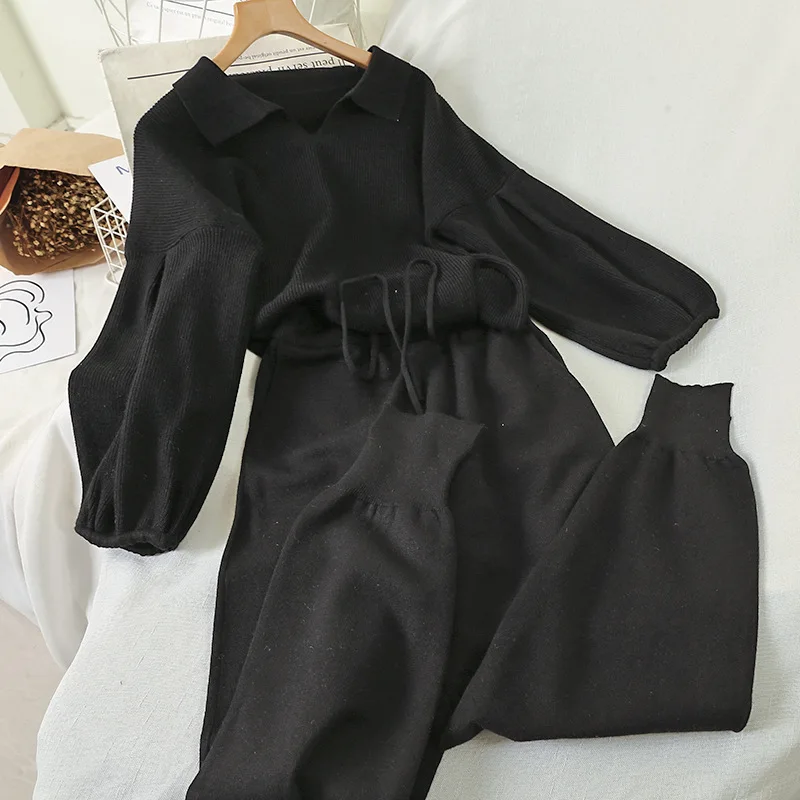 Трикотажные костюмы женщин комплект из двух предметов свитер топ и штаны