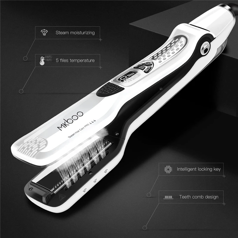 Professional Hair Straightener 2 In 1 Hair Curler with 5 Tempearature Settings Steampod Flat Iron with Dual Voltage 45