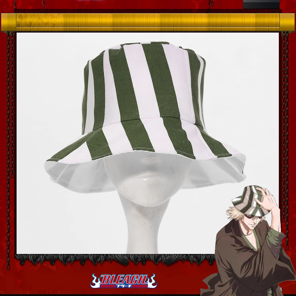 Anime Bleach Urahara Kisuke Cosplay Hat For Women Men Green and White Striped Bucket Hat Summer Panama Cap Outdoor bob gorras