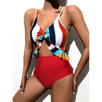 sexy ruffle one piece swimsuit 2021 women push up swimwear female bathing suit woman hollow out swimming for monokini swimsuits