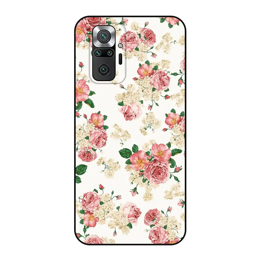 Черный чехол с цветочным рисунком для Redmi Note 10 10s Pro Go дешевый Xiaomi 4G мягкий черный |