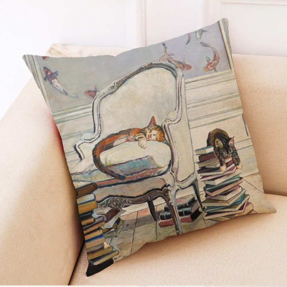 Квадратный чехол для подушки из хлопка и льна домашний декоративный в книжном