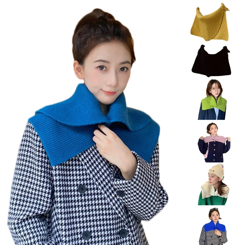 

Women Ribbed Knit Shawl Wrap Collar Casual Winter Cape Shrug Solid Neck Warmer