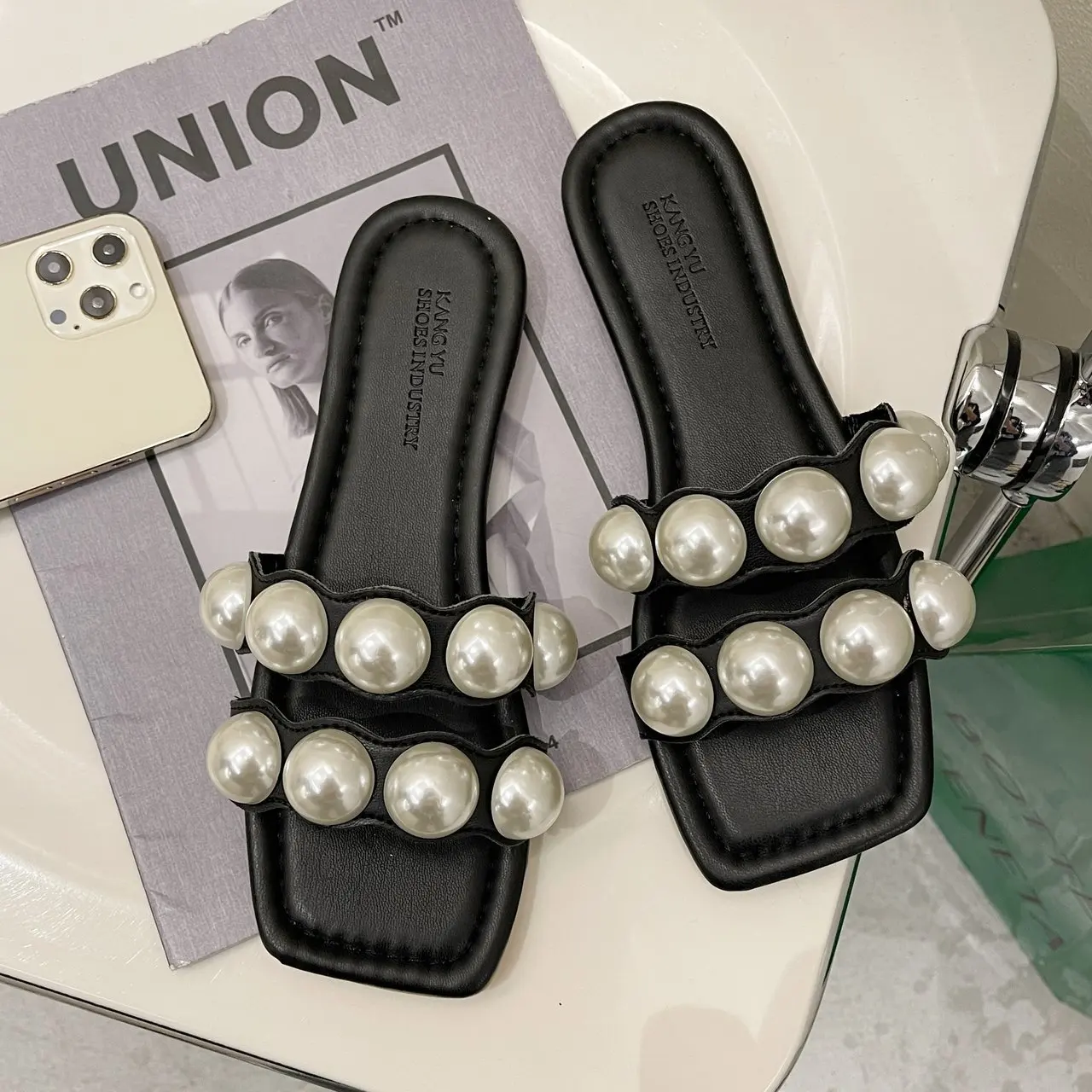 

Ladies Slippers Summer Fashion Pearl Women's Shoes Outdoor Casual Flat Sandals Slippers Women 2021