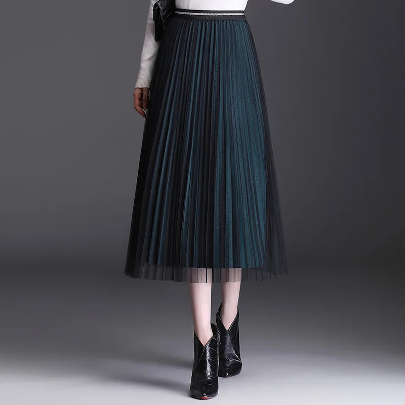 

Плиссированная юбка для женщин, Модная элегантная свободная Двусторонняя одежда, повседневная сетчатая юбка, Осень-зима, женская модель