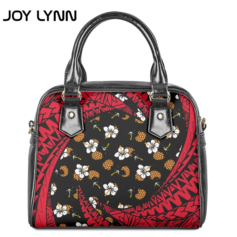 

JOY LYNN New Women's Handbags Polynesian Hibiscus Flower Pattern Ladies PU Shoulder Bags Female's Top-Handle Bag Bolsa Feminina
