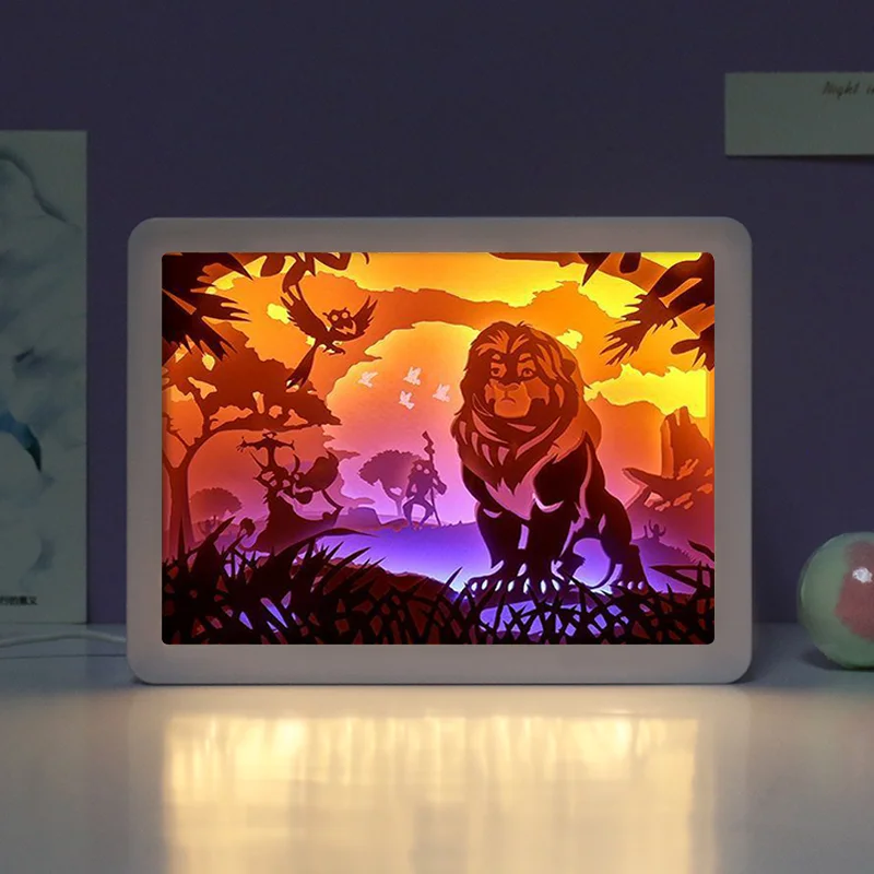 Led Light Shadow Box Frame Wholesale Lion Picture Frames Wall Photo Paper Cut Decorative Lights Room Decoration | Дом и сад