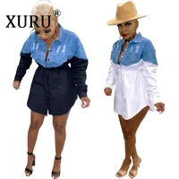 xuru cross border womens dress european and american sexy denim stitching color dress single breasted dress