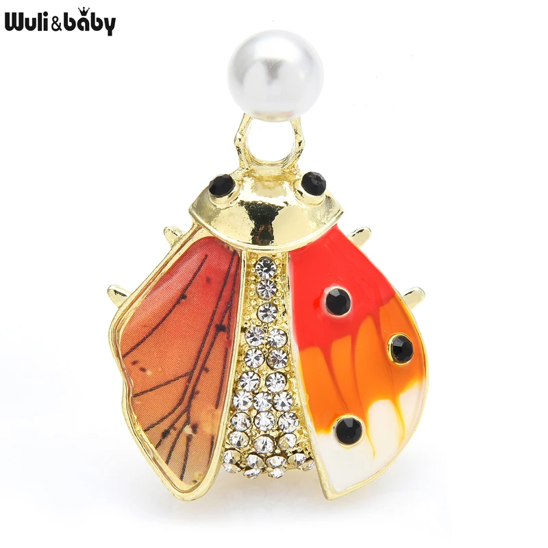 

Wuli&baby Enamel Multicolor Ladybug Brooch Sparkling Rhinestone Insect Brooch Pins Women Jewelry Gift