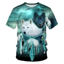 2021 new Fox and wolf 3d printing men and women t-shirt soft material shirt casual loose t-shirt sports mens streetwear